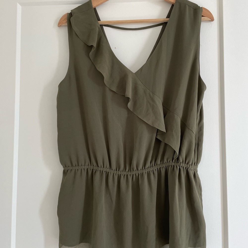 RW&CO. Olive Green Ruffle Blouse